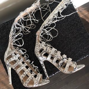 JustFab Snake Print Gladiator Sandals